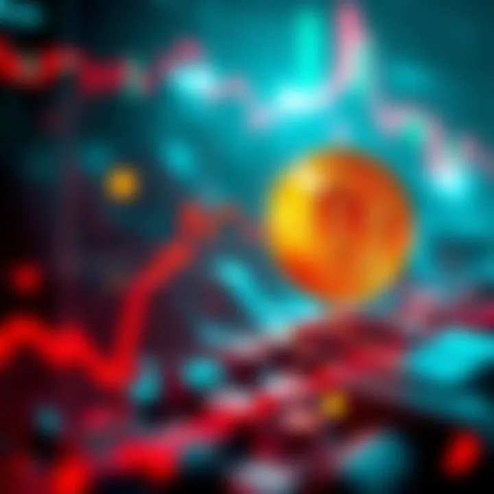 A graphic showing the decline in Bitcoin value, illustrating the impact on investments, with a downward trend line