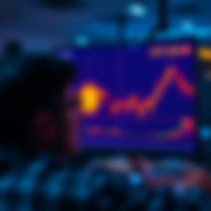 A person looking at a screen showing a declining Bitcoin chart, symbolizing market uncertainty.