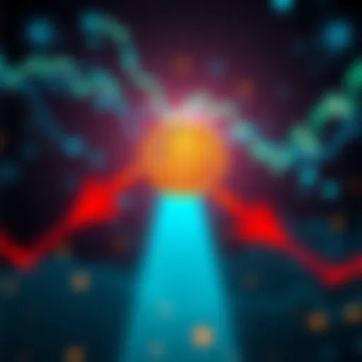 Bitcoin price drop A graphic showing Bitcoin's price heading towards a $40,000 mark with arrows indicating a decline and dollar signs for potential buying.