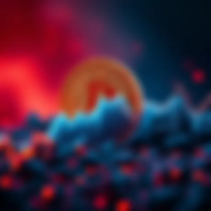 Bitcoin symbol with a downward trend graph indicating price drop below $72K