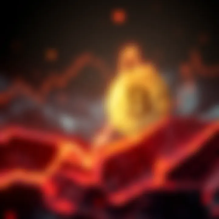 A visual representation of Bitcoin's decline in value alongside rising interest rates, depicting a downward trend line and Bitcoin symbol.