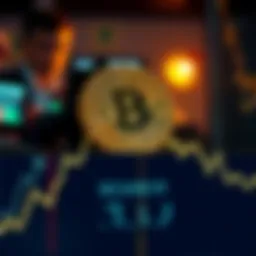 Graph showing a downward trend in Bitcoin prices with a background of distressed investors