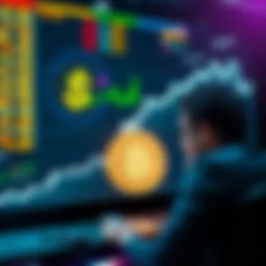 A graphic showing a downward trend in Bitcoin's value with a dollar sign symbol and a worried investor looking at the chart.