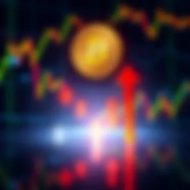 A graphic illustrating Bitcoin's falling price trend with downward arrows and a background of financial charts