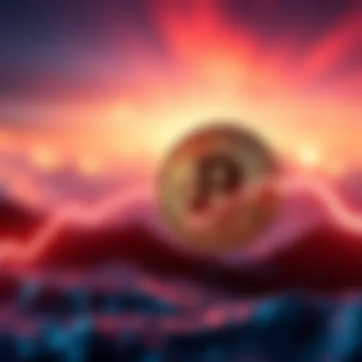 A downward trend line with the Bitcoin logo symbolizing a decrease in value amid economic changes.