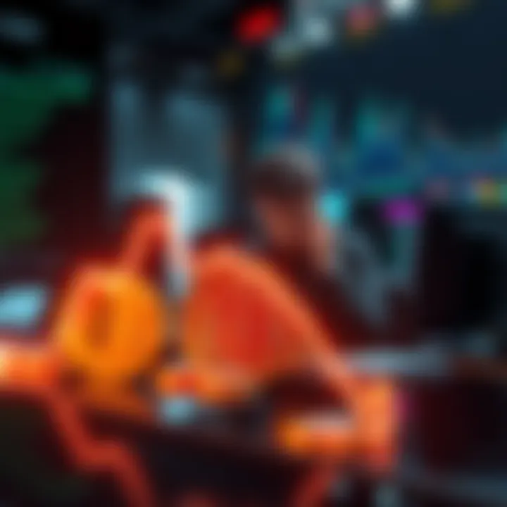 A downward trend line representing Bitcoin's 4% drop in value with a disappointed trader in the background, reflecting the failed expectations for October.