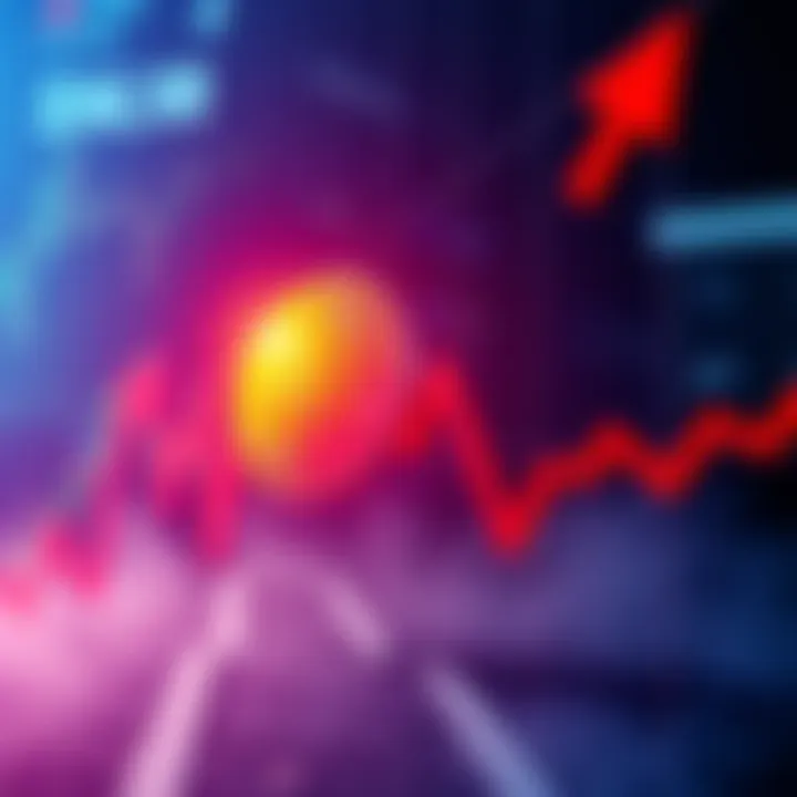 A graph showing a sharp decline in Bitcoin's value with a red downward arrow, illustrating market fear.