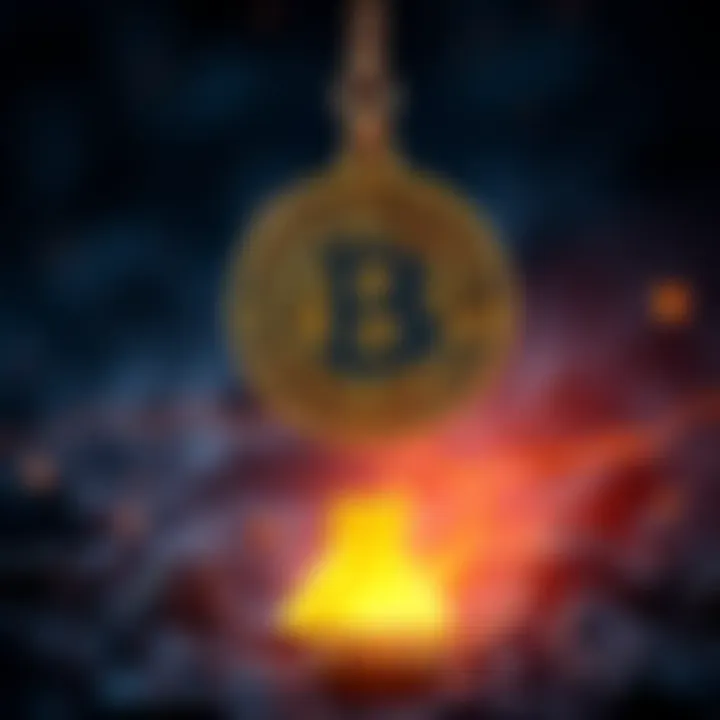 A digital illustration showing a Bitcoin symbol descending with a downward arrow, representing potential market decline.