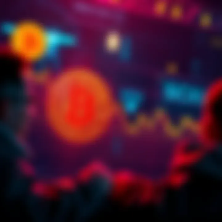 Graph showing sharp decline in Bitcoin price with investors looking worried