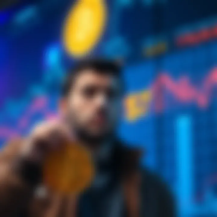 A man looking worried while examining a Bitcoin price chart showing a drop to $78,000.