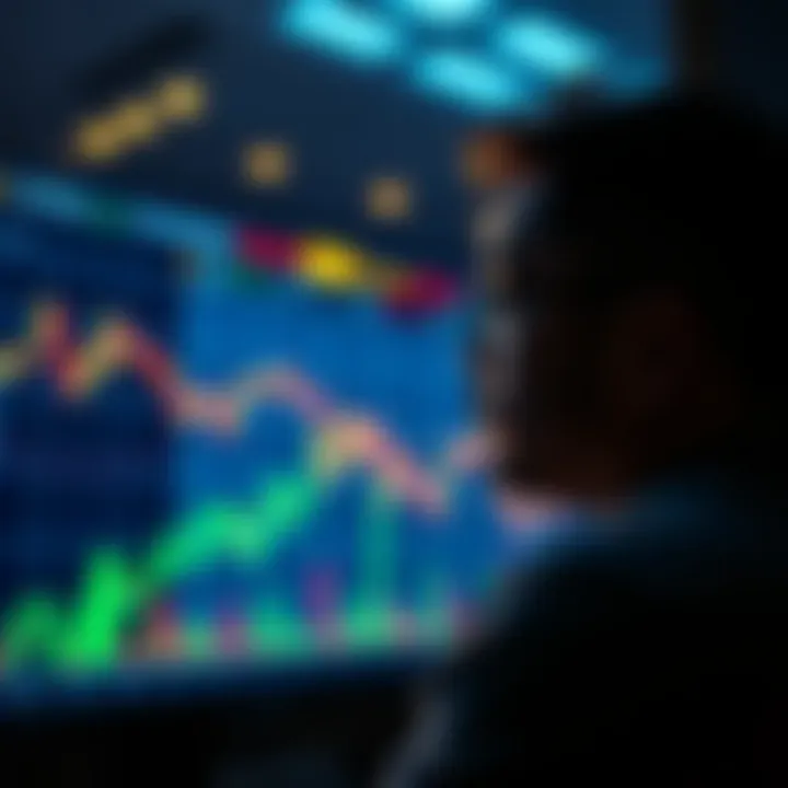 A person looking at a chart showing a downward trend in Bitcoin prices, pondering investment strategies.