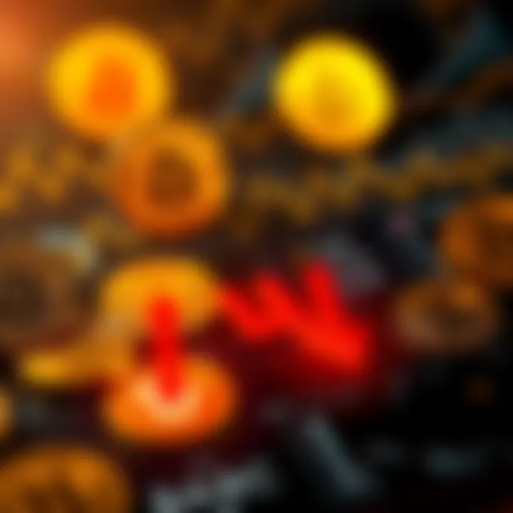A visual of Bitcoin logos with downward arrows indicating a potential price drop in October, representing market concerns from Brian Armstrong's statement.