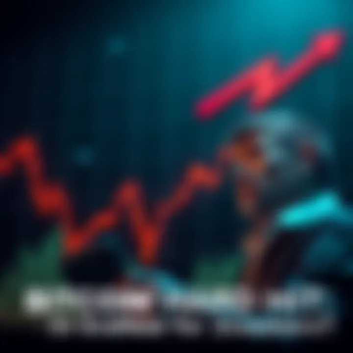 A graph showing Bitcoin's price decline with an arrow pointing downwards, symbolizing market struggle, while a worried investor looks on.