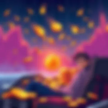 A graphic showing a downward trend in Bitcoin prices with falling coins and a worried investor looking at their phone.