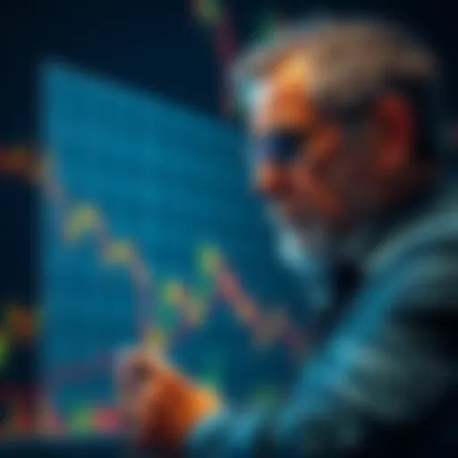 A bearish trend chart showing Bitcoin's price declining towards zero, with a worried investor looking at the graph