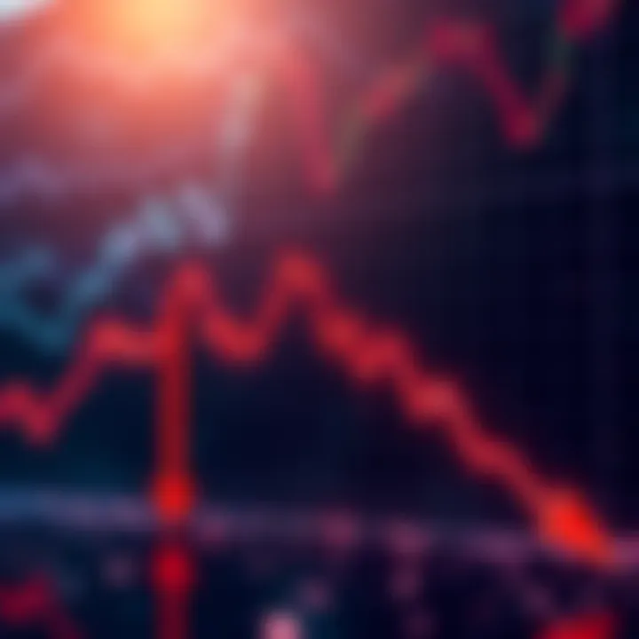 A graph showing Bitcoin's price hitting a low point, with red downward arrows indicating recent selling pressure.
