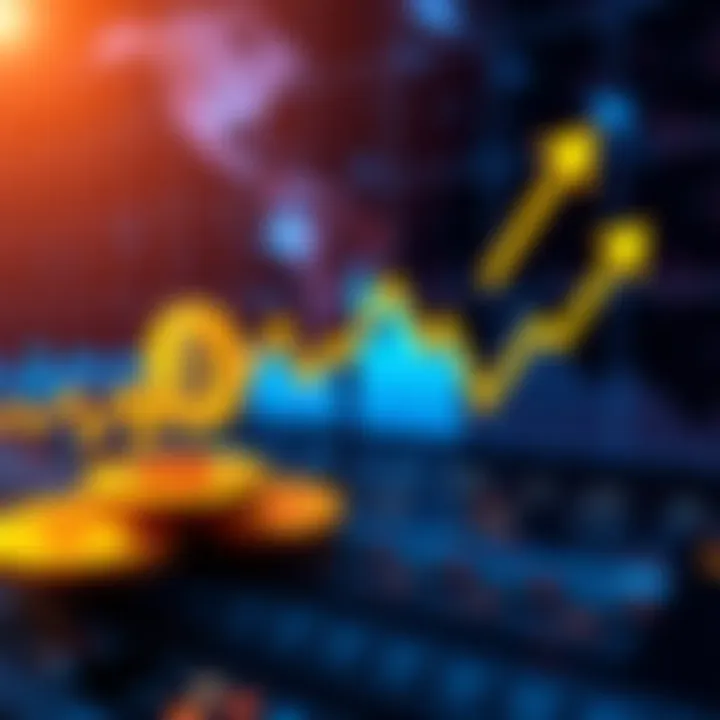 Graph showing Bitcoin price fluctuations with arrows indicating market trends and investment opportunities