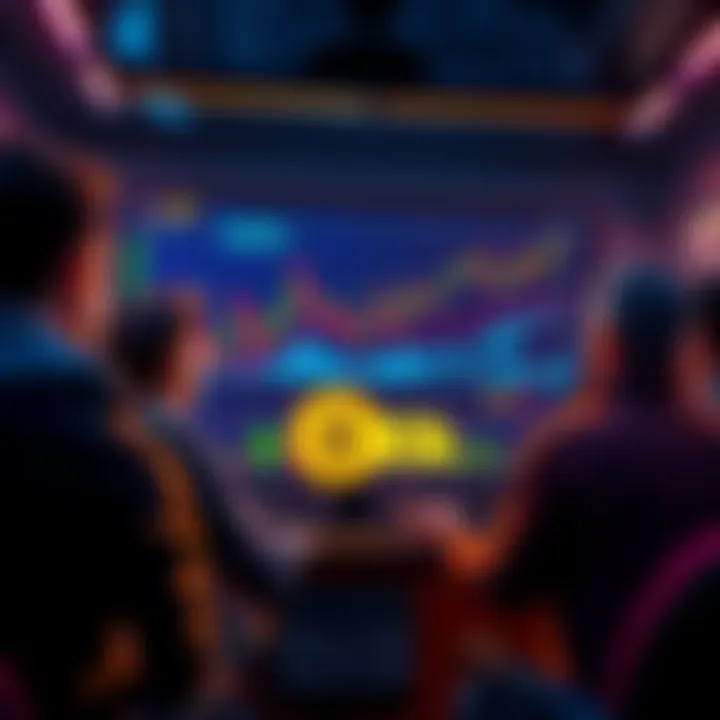 Bitcoin Price Target Discussion A group of people discussing Bitcoin price predictions with charts and graphs on a screen, focusing on the target of 80k.