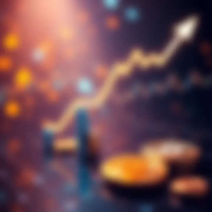 A graphic showing Bitcoin symbols with an upward trend line, indicating price predictions for 2036.