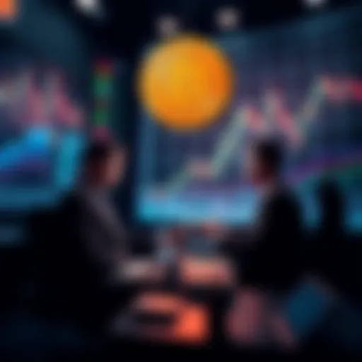 Traders placing bets on Bitcoin reaching high prices in prediction markets with charts and graphs in the background