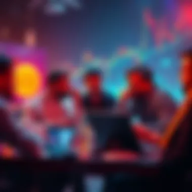 Bitcoin Price Predictions A group of Bitcoin enthusiasts discussing price forecasts around a table with charts and graphs in the background.