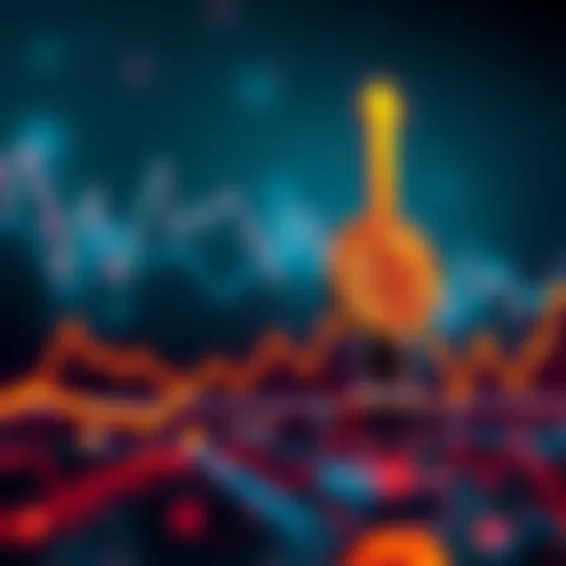 A graph showing Bitcoin price trends with upward and downward arrows, symbolizing volatility and predictions for June 2027