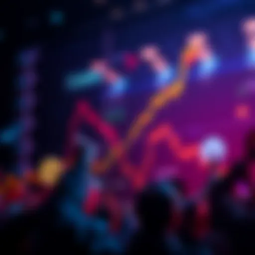 Graph showing Bitcoin prices climbing up with excited investors in the background