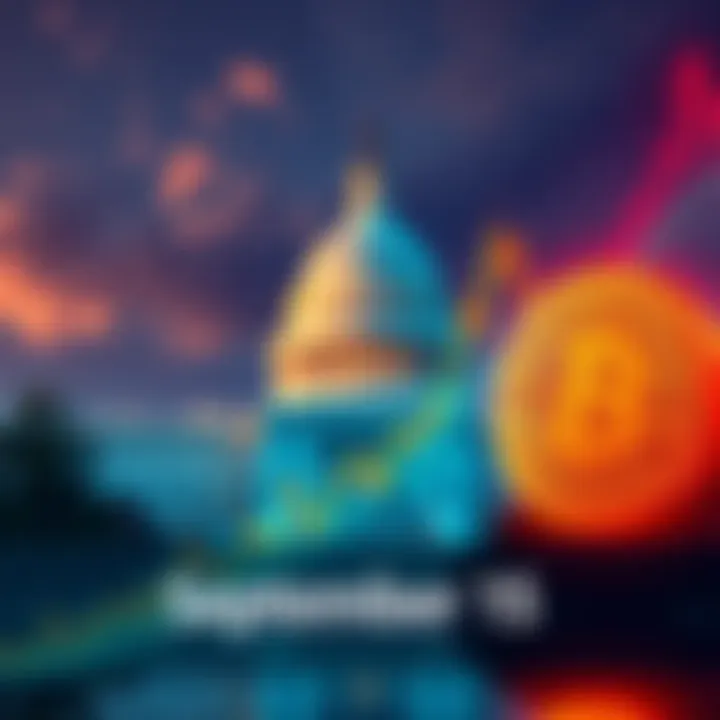 Bitcoin on the rise A graph showing Bitcoin's price increasing, with a focus on the date of September 15 and a backdrop of the US Capitol building symbolizing the Senate vote.