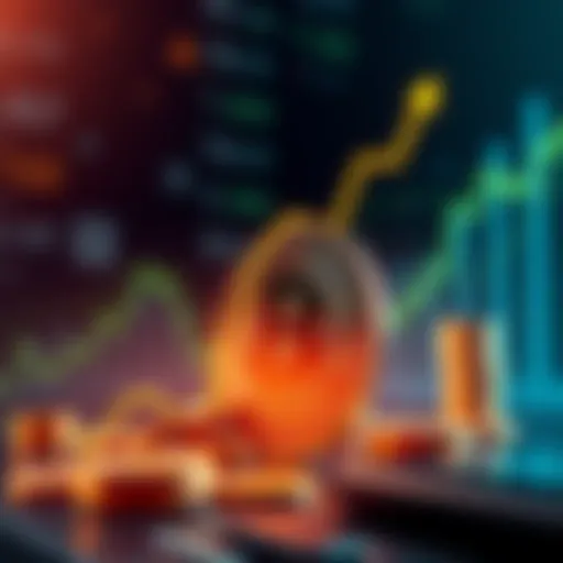 An illustration showing Bitcoin with a rising graph line, symbolizing predictions of Bitcoin reaching $100K, accompanied by financial symbols in the background.