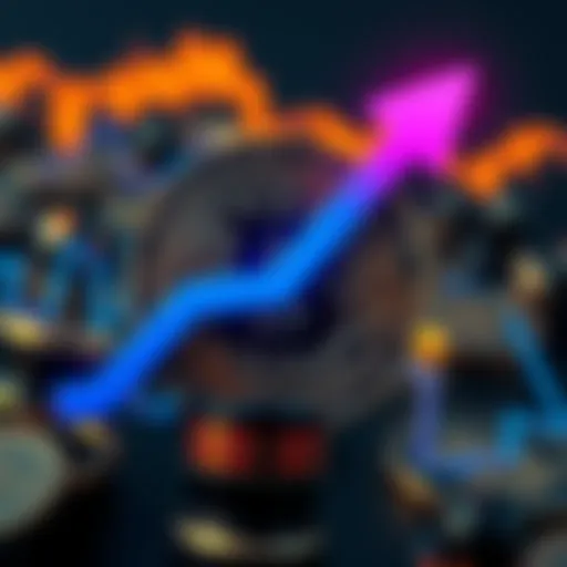 Bitcoin symbol with an upward arrow depicting the price surge to $69K as market rebounds.