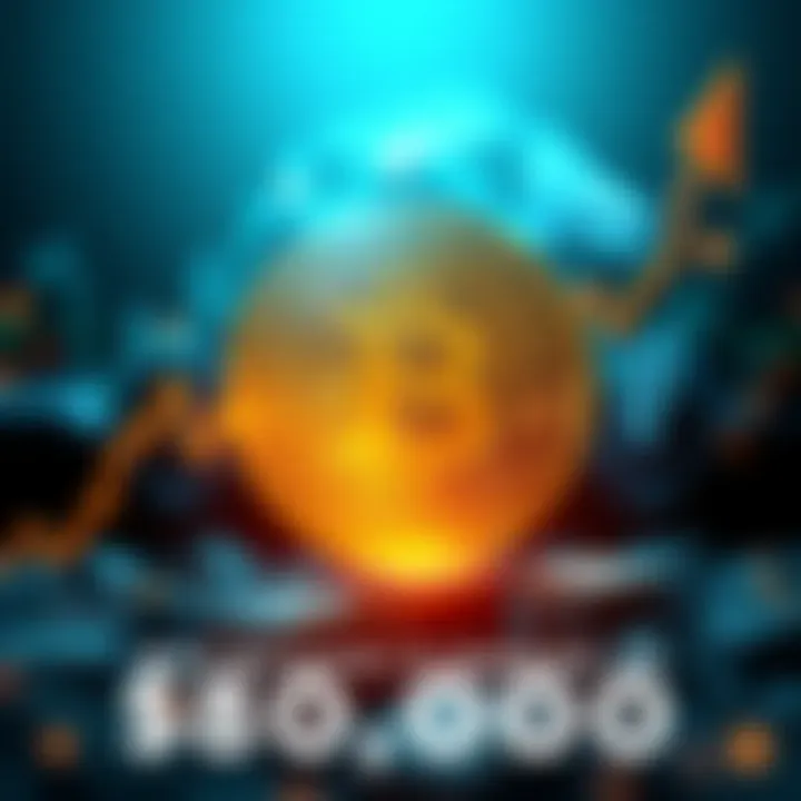 Representation of Bitcoin logo with upward trending graph showing price rise to $80,000
