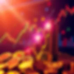 A graphical representation of Bitcoin's price climbing upward with a background of charts and market symbols, highlighting investor interest.