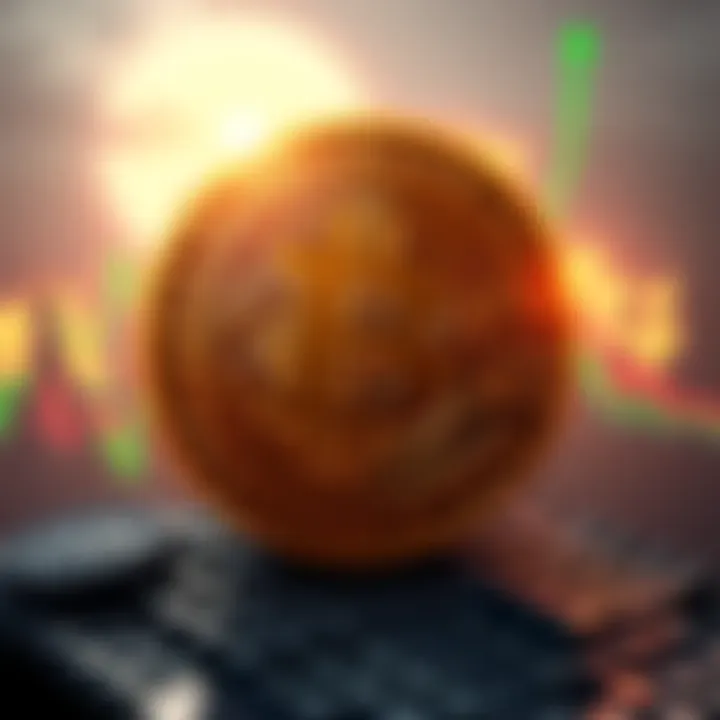 Bitcoin logo with a rising graph and a backdrop of peace symbols representing the end of the Iran War