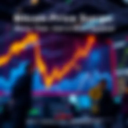 A graph showing the rising price of Bitcoin with a bullish trend line and traders analyzing market data.