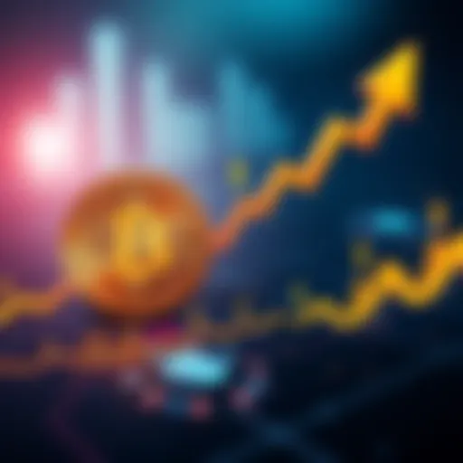 Graph showing Bitcoin price increase towards $1 million with arrows and upward trends
