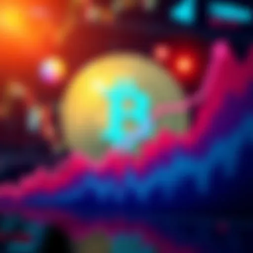 A graph showing the upward trend of Bitcoin's price with a digital coin image in the background