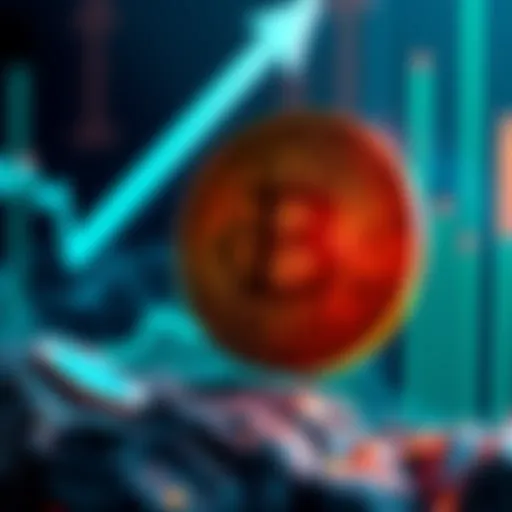 A graphic showing a Bitcoin symbol with an upward arrow, indicating a rise in value