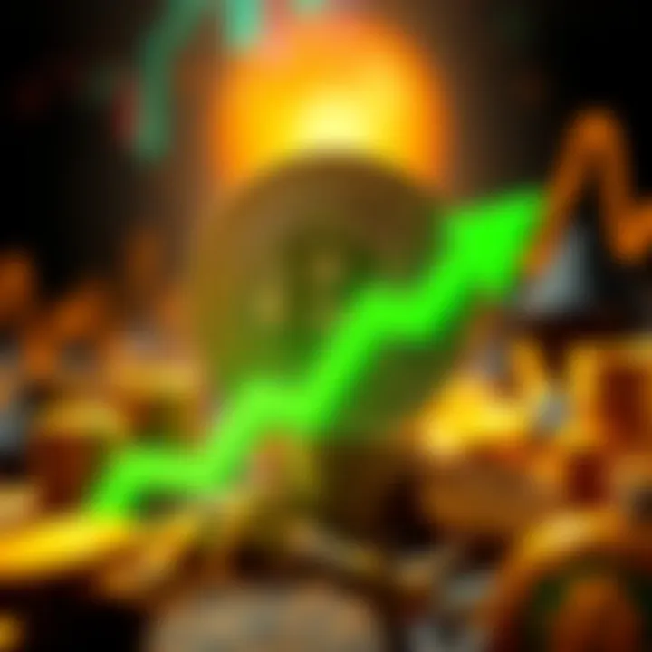 Bitcoin symbol with an upward arrow showing price increase