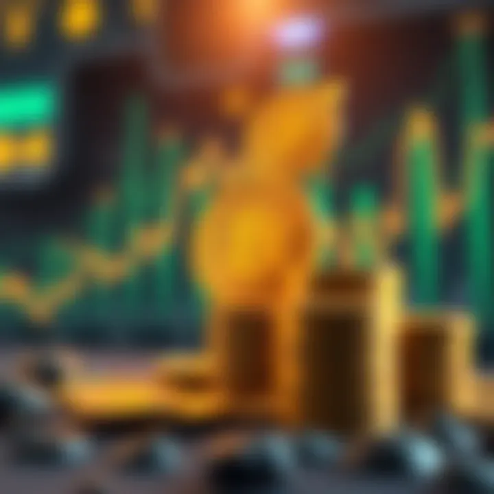 Bitcoin Price Surge Concept A graphic showing a rising Bitcoin price chart with coins stacked next to it, symbolizing investment and growth.