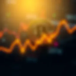 Bitcoin Price Volatility A line graph showing Bitcoin's fluctuating price over time with upward and downward trends.