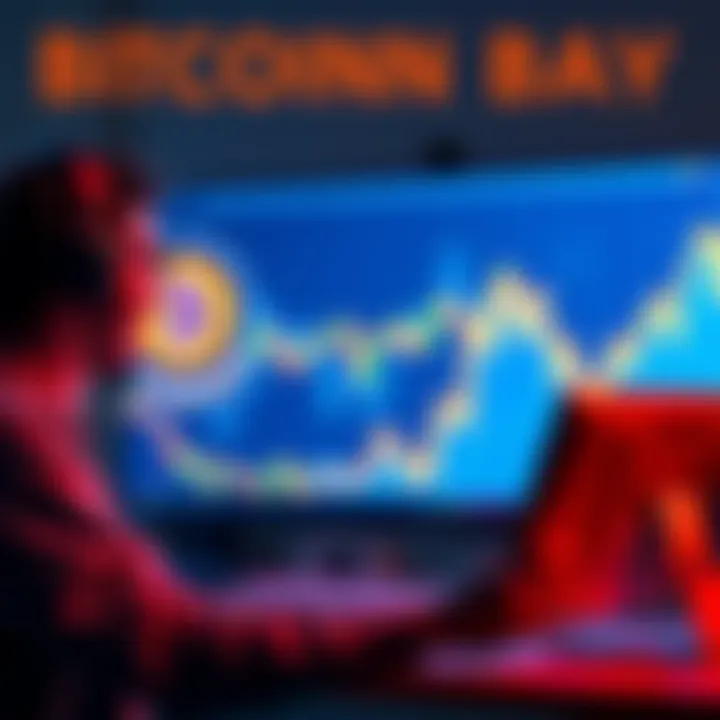 A person excitedly buying Bitcoin on a computer after receiving their paycheck, with a graph showing a price increase in the background.