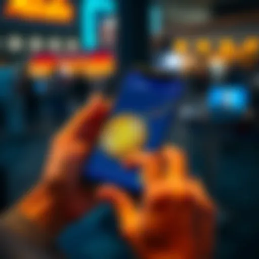 Person holding a smartphone displaying Bitcoin chart with excitement