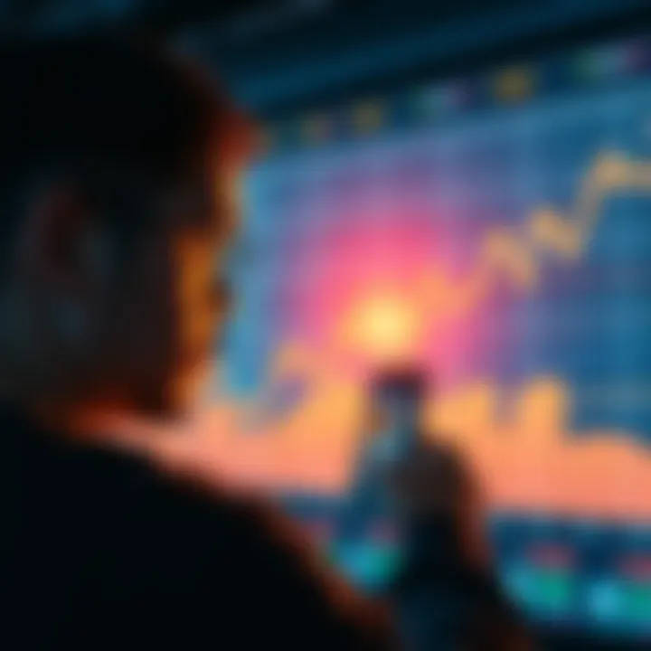 A person looking at a chart showing rising Bitcoin prices, symbolizing urgency to buy now.