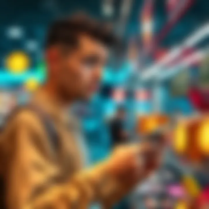 Bitcoin and Everyday Purchases A person trying to buy a smartphone with Bitcoin at a retail store, showing a confused expression.