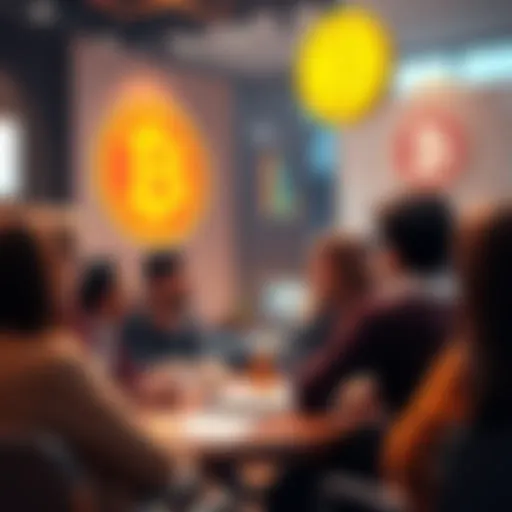 Bitcoin Q&A Session People engaging in a discussion about Bitcoin, asking questions and sharing knowledge in a friendly environment.