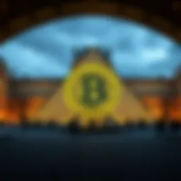 Bitcoin QR code mural under the Louvre A large Bitcoin QR code painted on a mural beneath the Louvre, showcasing art and technology together