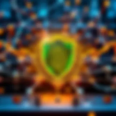 A graphic showing a secure Bitcoin network with a shield symbolizing quantum resistance.