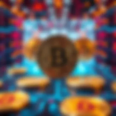 A graphical representation of Bitcoin symbols with quantum computing elements in the background, showcasing the intersection of cryptocurrency and advanced technology.