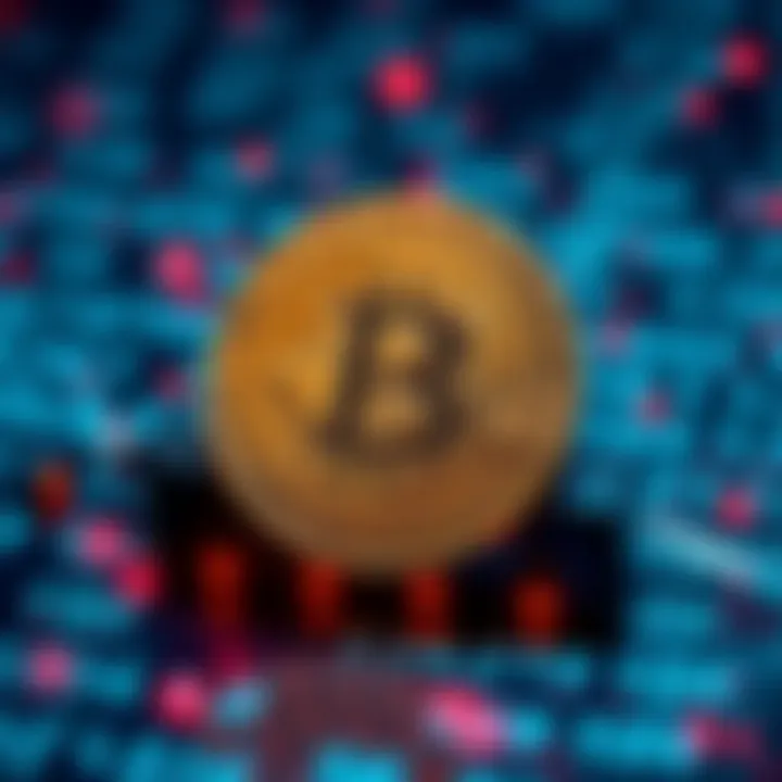 A Bitcoin symbol surrounded by digital numbers and quantum computer elements, signifying the threat of quantum computing to Bitcoin security.