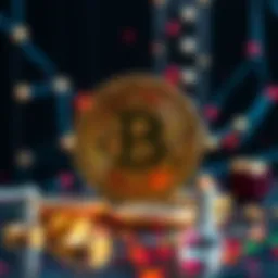 A digital representation of Bitcoin symbols alongside quantum computing elements, showing the contrast between cryptocurrency and technology risks.